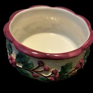 Festive Ceramic Bowl with Holly Design